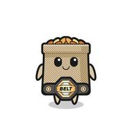 the MMA fighter wheat sack mascot with a belt vector