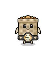 the MMA fighter wheat sack mascot with a belt vector