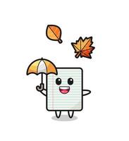 caricatura del lindo papel sosteniendo un paraguas en otoño vector