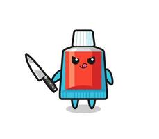 cute toothpaste mascot as a psychopath holding a knife vector