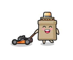 illustration of the wheat sack character using lawn mower vector