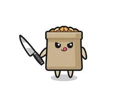 linda mascota de saco de trigo como psicópata sosteniendo un cuchillo vector