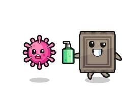 illustration of carpet character chasing evil virus with hand sanitizer vector