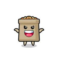 the illustration of cute wheat sack doing scare gesture vector