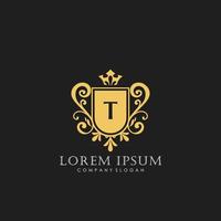 T Initial Letter Luxury Logo template in vector art for Restaurant, Royalty, Boutique, Cafe, Hotel, Heraldic, Jewelry, Fashion and other vector illustration.