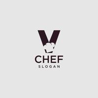 logotipo del chef de la letra v, arte inicial del diseño del vector del cocinero del restaurante