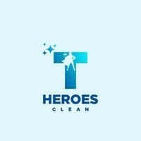 T hero Initial letter Cleaning Service Simple Modern Logo Idea art. vector