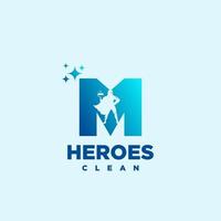 M hero Initial letter Cleaning Service Simple Modern Logo Idea art. vector