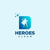 D hero Initial letter Cleaning Service Simple Modern Logo Idea art. vector