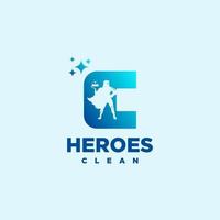 C hero Initial letter Cleaning Service Simple Modern Logo Idea art. vector