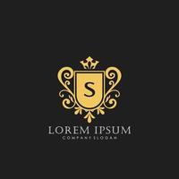 S Initial Letter Luxury Logo template in vector art for Restaurant, Royalty, Boutique, Cafe, Hotel, Heraldic, Jewelry, Fashion and other vector illustration.