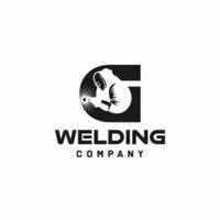 Letter G welding logo, welder silhouette working with weld helmet in simple and modern design style art vector