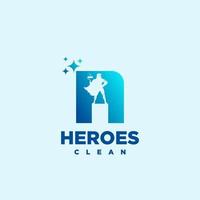 n héroe letra inicial servicio de limpieza simple moderno logotipo idea arte. vector