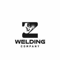 Letter Z welding logo, welder silhouette working with weld helmet in simple and modern design style art vector