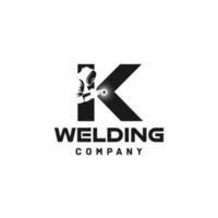 Letter K welding logo, welder silhouette working with weld helmet in simple and modern design style art vector