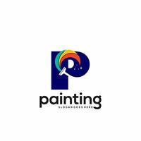 logotipo de letra p y combinación de diseño de gota de pintura, arte de plantilla de logotipo colorido vector