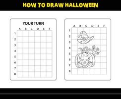 How to draw Halloween for kids. Halloween drawing skill coloring page for kids. vector