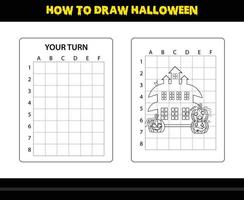 How to draw Halloween for kids. Halloween drawing skill coloring page for kids. vector