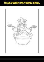 Halloween drawing skill for kids. Halloween drawing skill coloring page for kids. vector