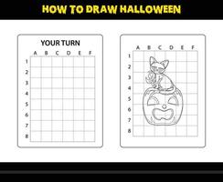 How to draw Halloween for kids. Halloween drawing skill coloring page for kids. vector