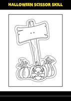 Halloween scissor skill for kids. Halloween scissor skill coloring page for kids. vector