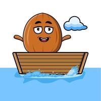 cute cartoon almond nut get on boat vector