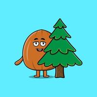 Cute dibujos animados almendra nuez personaje escondido árbol vector