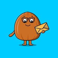 Cute cartoon Almond nut holding envelope vector