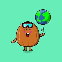 Cute cartoon Almond nut floating with earth vector