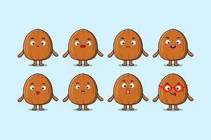 Set kawaii Almond nut cartoon character expression vector