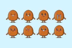 Set kawaii Almond nut cartoon character expression vector