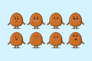 Set kawaii Almond nut cartoon character expression vector