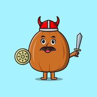 Cute cartoon character Almond nut viking pirate vector