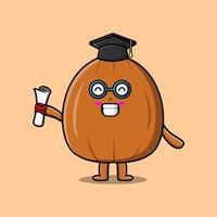 Cute cartoon almond nut student on graduation day vector