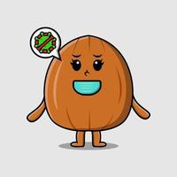 Cute cartoon almond nut using mask prevent virus vector