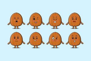 Set kawaii Almond nut cartoon character expression vector