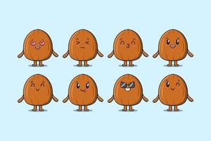 Set kawaii Almond nut cartoon character expression vector