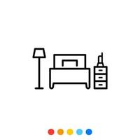 icono de cama y muebles, vector e ilustración.