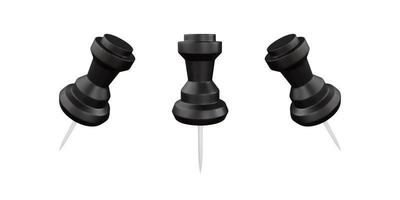 Realistic 3d black push pin vector illustration