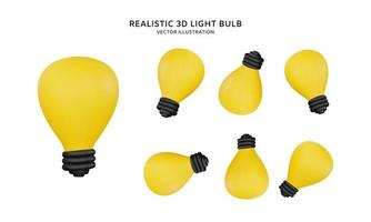 Realistic 3d yellow light bulb vector illustration