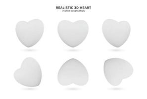 Realistic 3d white heart collection vector illustration