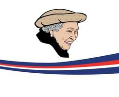 Queen Elizabeth With British United Kingdom Flag Ribbon National Europe Emblem Icon Vector Illustration Abstract Design Element