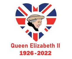 Queen Elizabeth Face Portrait 1926 2022 Red With British United Kingdom Flag Heart National Europe Emblem Icon Vector Illustration Abstract Design Element