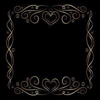 Vecrot ornate gold frame with hearts. Fancy golden border for design, social media banner, card vector