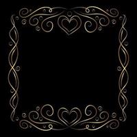 Vecrot ornate gold frame with hearts. Fancy golden border for design, social media banner, card vector