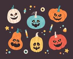 Halloween pumpkins collection, Jack o'lantern. Happy Halloween, trick or treat. Halloween elements. vector