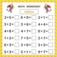 Math worksheet.Addition.Educational game for kids. vector