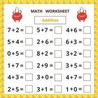 Math worksheet.Addition.Educational game for kids. vector