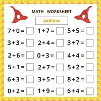 Math worksheet.Addition. Educational game for kids. vector