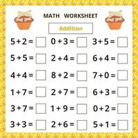 Math worksheet.Addition.Educational game for kids. vector